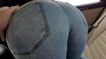 Big Ass Brunette's Tight Jeans Get Cum-Covered Surprise in Public