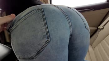 Big Ass Brunette's Tight Jeans Get Cum-Covered Surprise in Public
