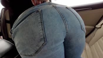 Big Ass Brunette's Tight Jeans Get Cum-Covered Surprise in Public