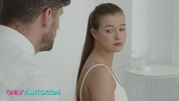 Stepdaughter shocks stepdad with her outfit and seduce him for rough sex