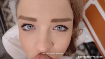 Petite Blonde Babe Sucks Dick in Bathroom POV