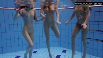 Underwater Threesome: Blonde Babes in Lingerie