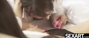Shared Bliss: Petite Brunette Lesbians Unite with Vibrator
