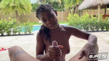 Petite Ebony Babe Hazel Grace Sucks Romeo Mancini's Big Cock Outside