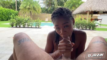 Petite Ebony Babe Hazel Grace Sucks Romeo Mancini's Big Cock Outside