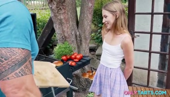Hot Summer BBQ - Maya Gets Her First Outdoor Threesome