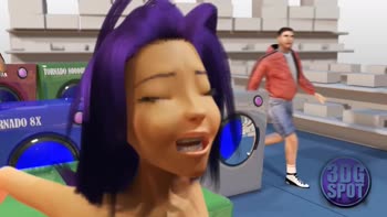 Cartoon Cuties Double Dildo Delight in Public