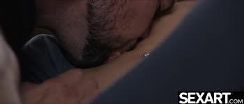 Petite Brunette Alysia Bounty Rides Big Guy's Cock in Steamy Cowgirl Position