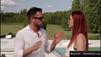 ROCCO SIFFREDI - Redhead Secretary DP'D By Two HUGE Cocks Poolside