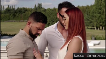 ROCCO SIFFREDI - Redhead Secretary DP'D By Two HUGE Cocks Poolside