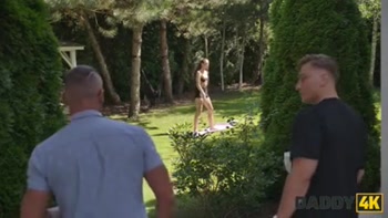 DADDY4K. Skinny girl was so nice so she showed her boyfriend's Daddy what the real deepthroat is