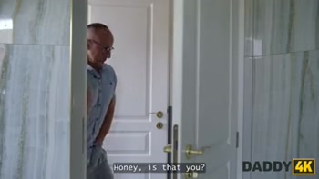 DADDY4K. Skinny girl was so nice so she showed her boyfriend's Daddy what the real deepthroat is