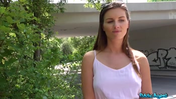 Public Agent - Hot brunette shows booty for money then takes dick on the grass