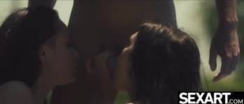 Threesome Delights: Brunette Bombshells Savor a Steamy Outdoor Affair