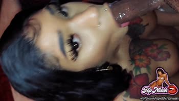 Hot Ebony Gets A Sloppy Face And Throat Fuck With Tons Of Spit