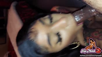 Hot Ebony Gets A Sloppy Face And Throat Fuck With Tons Of Spit