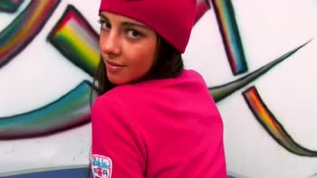Gorgeous Brunette Oliya Strips Naked by Graffiti in Sultry Solo