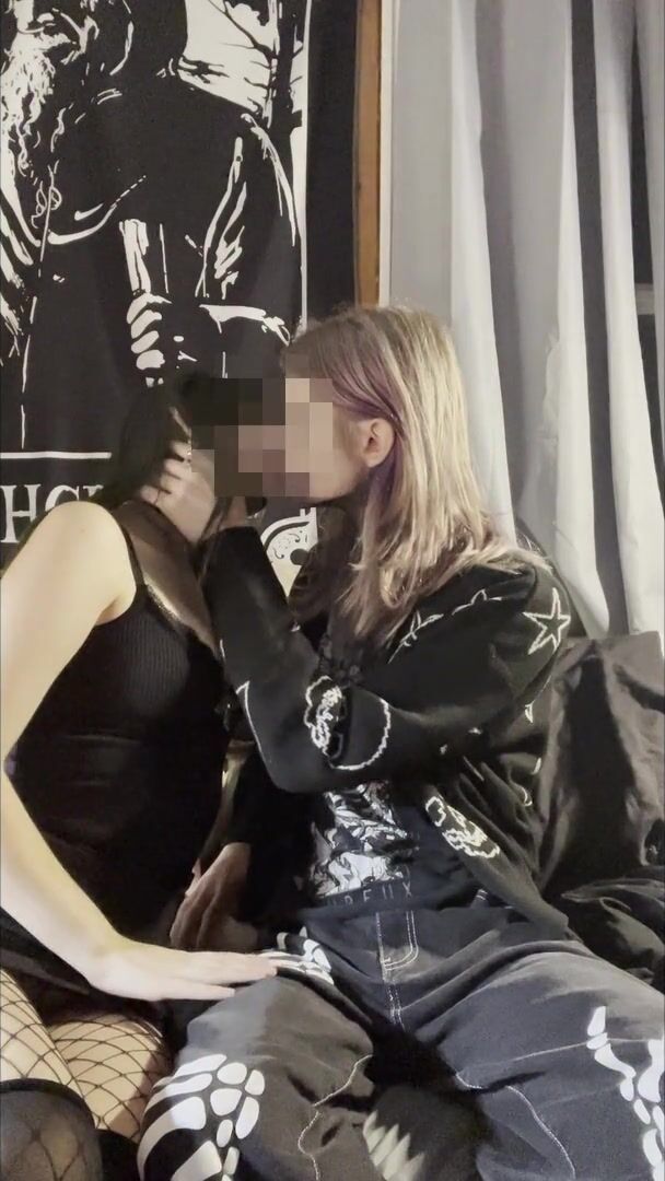Goth Girl in Fishnets uses Twink Boyfriends Cock to please herself