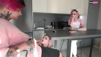 Pinkloving's Sweet Surprise: A Big Cock Blowjob Under the Table