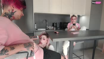 Pinkloving's Sweet Surprise: A Big Cock Blowjob Under the Table