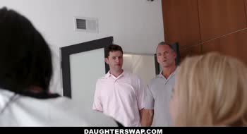 Marcus London - Blonde and Brunette Stepdaughters Share a Stepdad's Big Cock