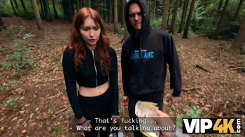 VIP4K. A Young Red-Haired Beauty Cheats on Her Boyfriend In front of Him