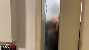 Lesbian Bathroom Threesome: Petite Brunette Teen (18+)'s Surprise Orgasm