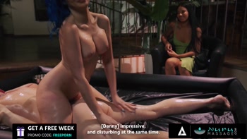 NURU MASSAGE - Jewelz Blu Fucks Client While Coworker Ameena Green Chats And Watches
