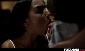 Black Angel's Futa Friend Unleashes Monster Cock on Roommate