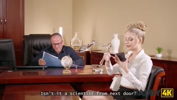 DADDY4K. Slutty blonde with natural tits has no rules and is fucking with her BF’s Daddy on the table