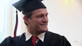 Blonde student gets rough double penetration at graduation