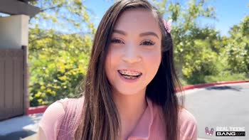 Amber Angel's Debut: Petite Teen (18+) With Braces in Outdoor Hardcore POV