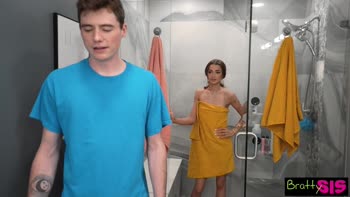 Naughty Brunette Hottie Nikki Nicole Slurps up Shy Stepbros Big Dick in Shower
