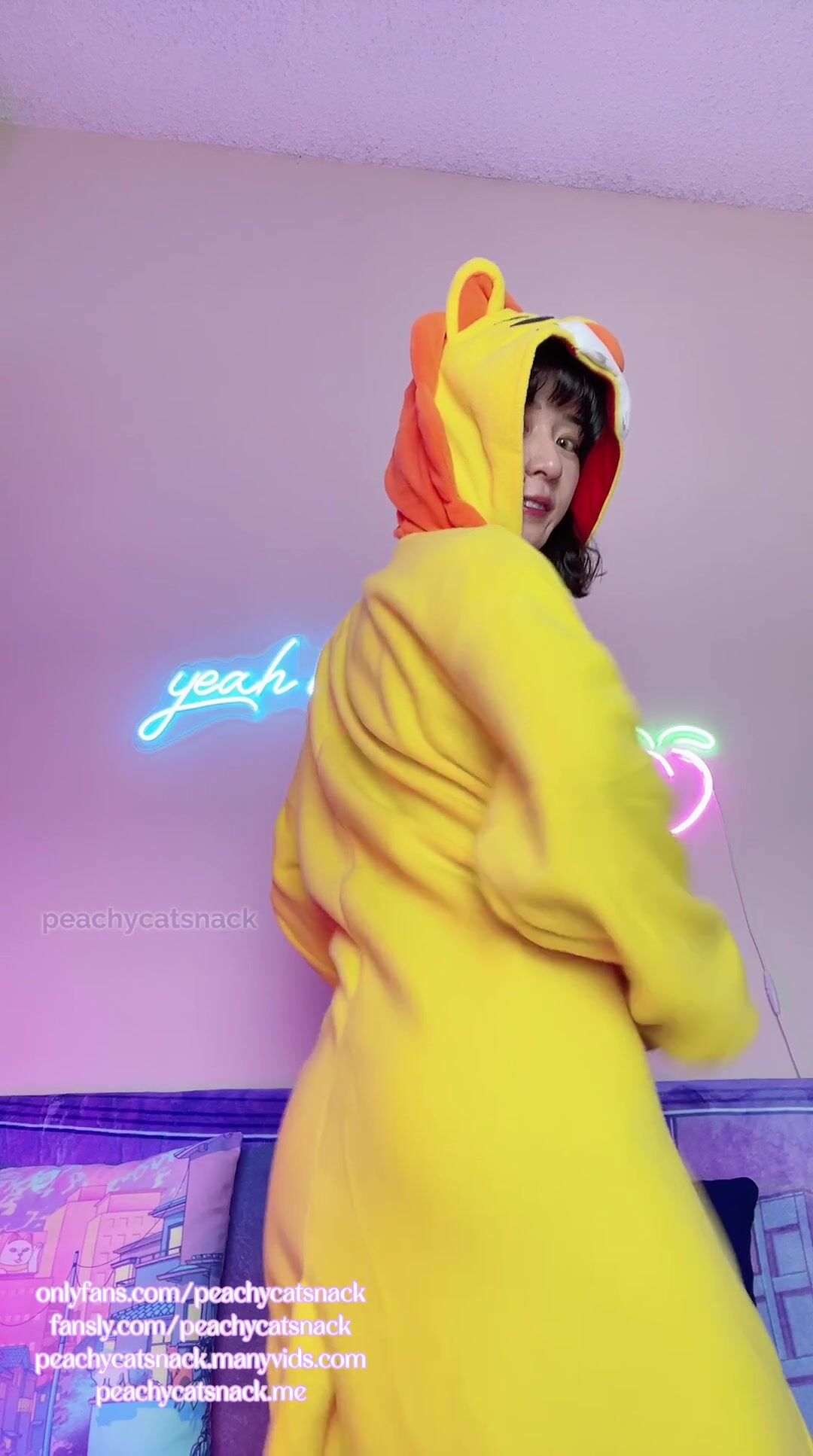 Cute Asian Fit Girl Gets Dripping Wet and Super Horny from being Naked under a Kigurumi Onesie