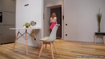 Sizzling Redhead Teeny Lovers' Hungry Makeout Session