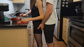 Ohseehere's Hot Kitchen Table Surprise in Black Dress