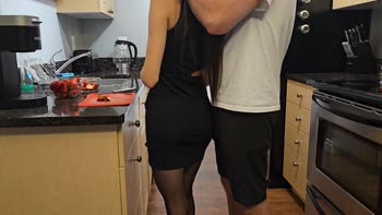 Ohseehere's Hot Kitchen Table Surprise in Black Dress