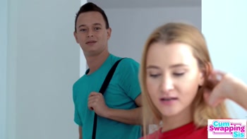 Cum Hungry Euro Girls Ivi Rein & Rebecca Volpetti Tackle Stepbros Dick Share Cum Swapping Treat