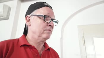 Grandpa's Big Score: Petite Babe Trades Pizza for Tight Pussy