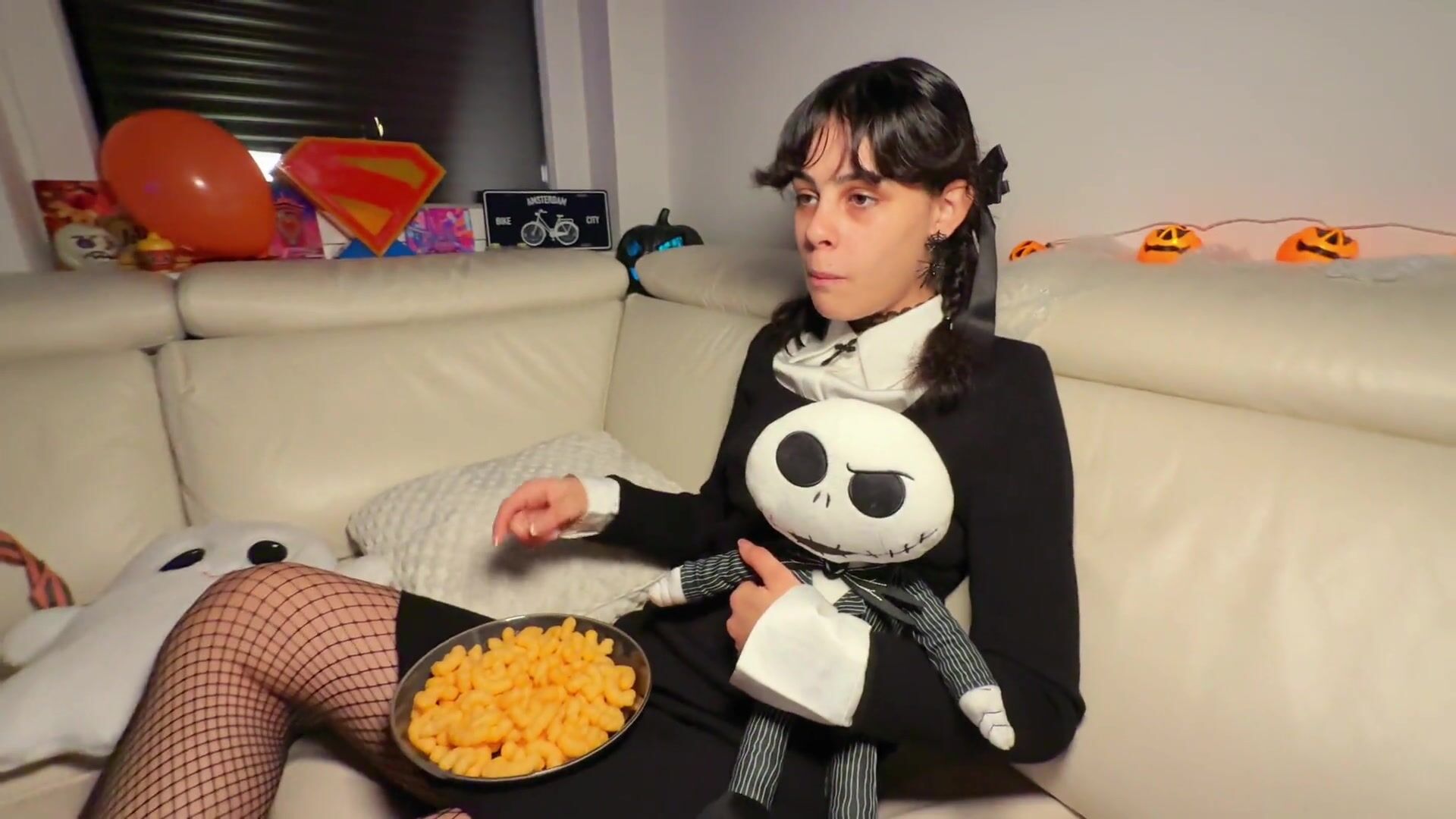 My little STEP SISTER is Wednesday Addams for Halloween
