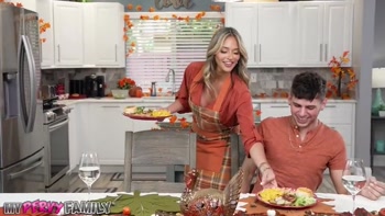 MyPervyFamily - Horny Stepson Feasts on MILF's Pussy for Thankgiving - Armani Black