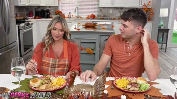 MyPervyFamily - Horny Stepson Feasts on MILF's Pussy for Thankgiving - Armani Black