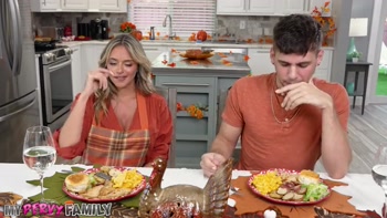 MyPervyFamily - Horny Stepson Feasts on MILF's Pussy for Thankgiving - Armani Black