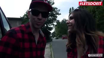 Interracial Car Sex with Busty German Teen (18+) in Public