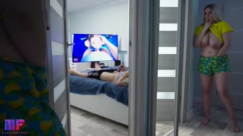 MF Miss Fantasy - Stepdad's Secret Watched: Busty Blonde Stepdaughter Spies Her Dad's Handjob