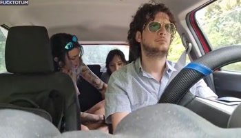 I picked up two lesbian hitchhikers. They were both a handful but at least they tasted my cock - DOUBLE BLOWJOB - STANDING  FUCK