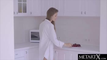 Mila Azul's Kitchen Kink: Solo Tease of Her Voluptuous Natural Boobs