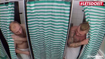 Blonde Angel Wicky Takes Two Guys in Steamy Bathroom Threesome