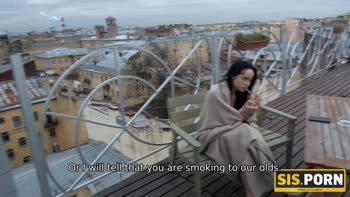 Juicy Leyla's Shaved Bliss: Stepbrother's Taboo Blowjob Beats Smoking