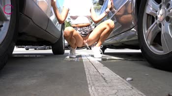 Mini skirt without panties, pissing